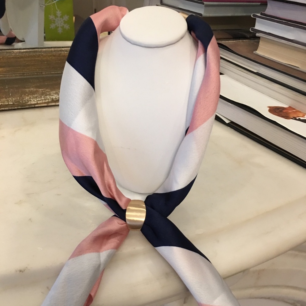 Peau de Soie “scarf” necklace, pink,white and blue